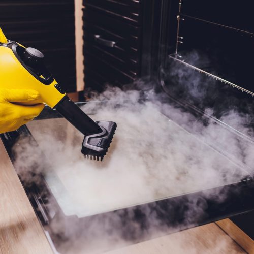 steam cleaning,oven,house cleaning hand close-up